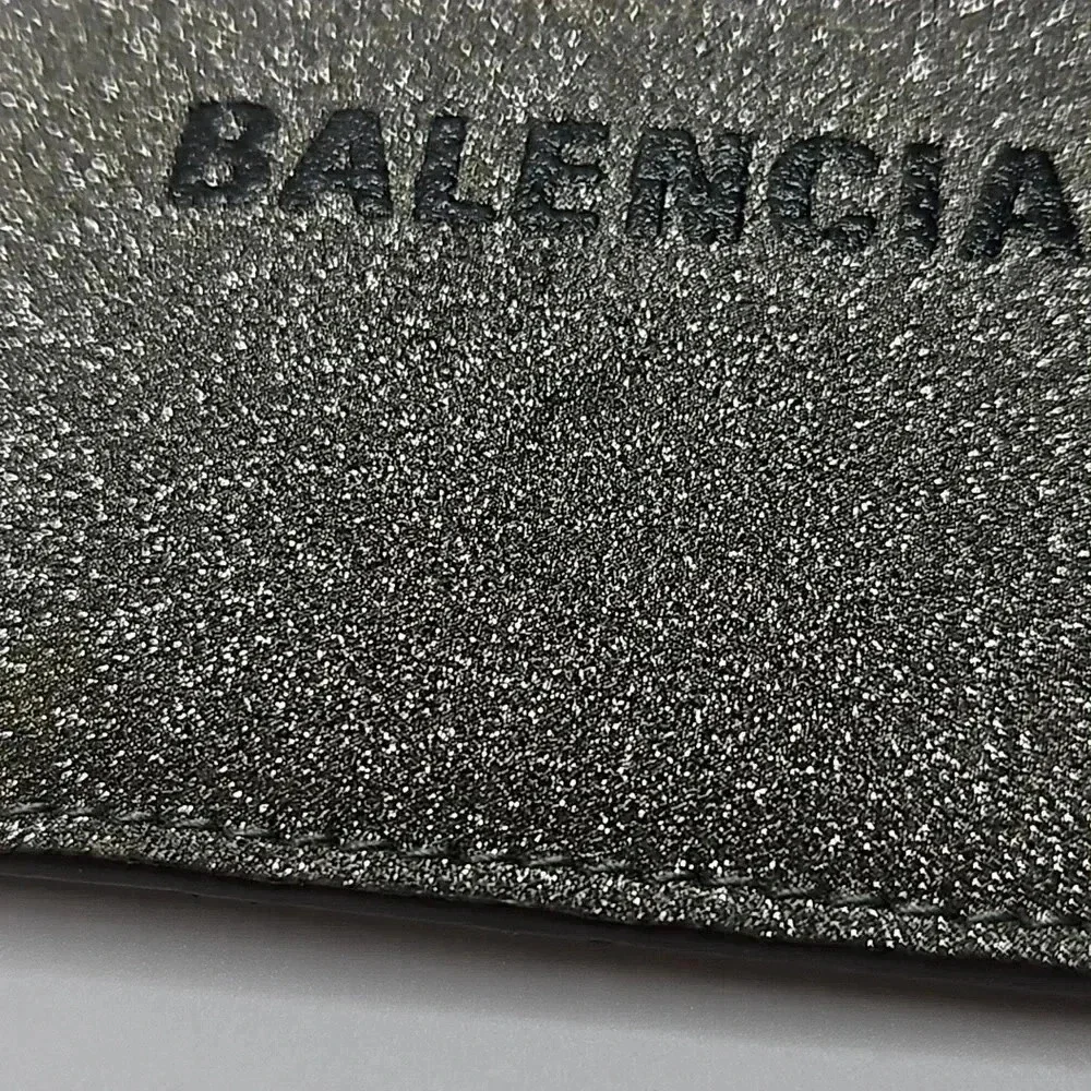 Balenciaga Silver Glitter Zippy Pouch with Key Ring, dust bag included